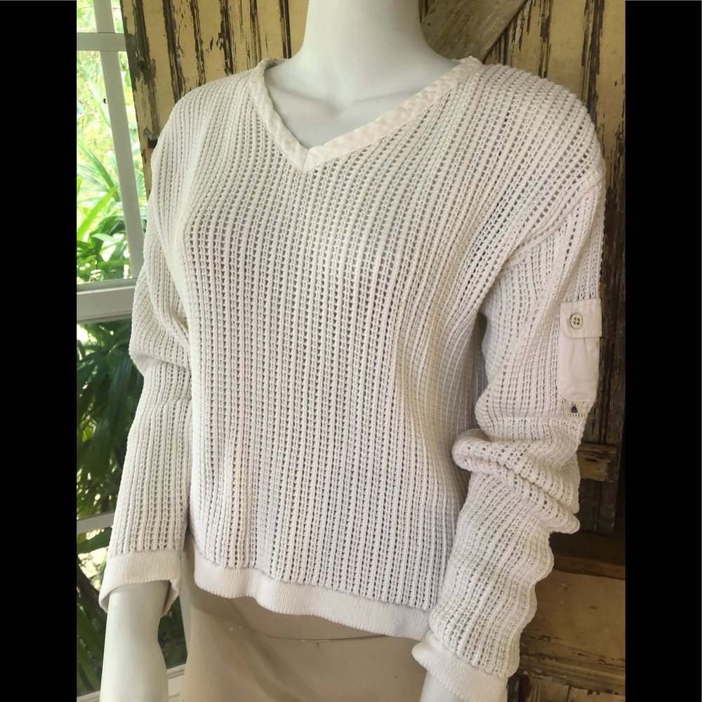 90’s cotton mesh lightweight sweater white Liz Claiborne beach sweater Medium